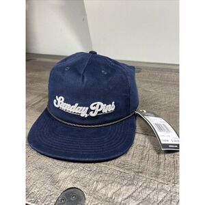 Adidas Sunday Pins Hat Navy Blue Golf Corded Leather Strapback Corduroy Cap NWT